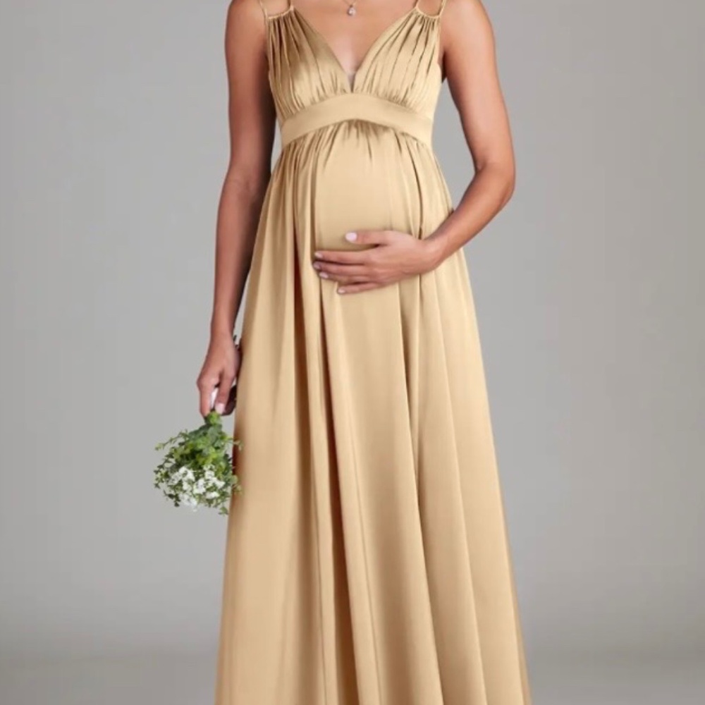 Azazie Gold Empire Waist Maternity Maxi Dress